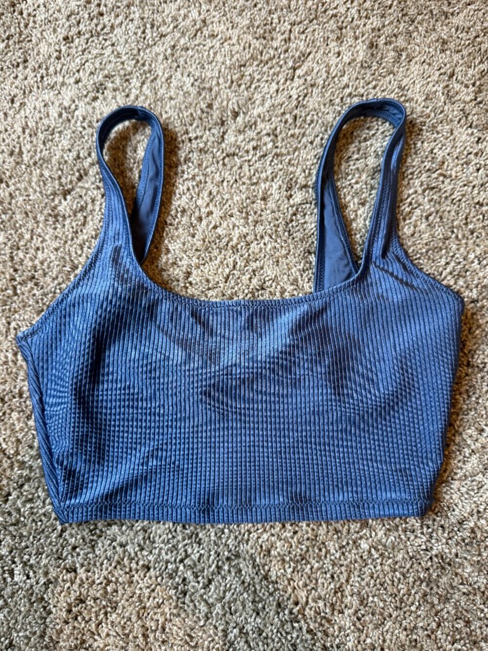 Aerie Scoop Longline Ribbed Blue Shimmer Bikini Top Size Small